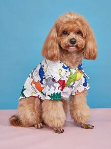 1件恐龙图案宠物衬衫，涤纶材质，沙滩度假风，男女通用猫狗服装