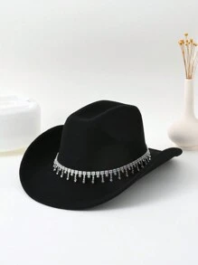 1pc Ladies' Solid Color Reflective & Colorful Rhinestone Decor Tassel Wide Brim Hat Suitable For Daily Wear, Music Festival, Dance Party, And Western Cowboy Theme Party Cowboy Hat Cowgirl Hat Halloween - Yiziding - View 11