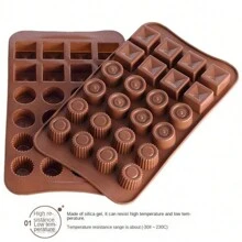1pc 24-Cavity Silicone Chocolate Candy Cake Baking Mold, Square And Multi-Shape, For Making Crystal Drops - Coffee Brown - View 2