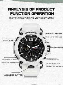 OLEVS. OFNS G Style Dual Display Men's Watch Waterproof Sports Watch Military Men's Alarm Clock Stopwatch Quartz Watch Men's Digital Clock - White - View 4