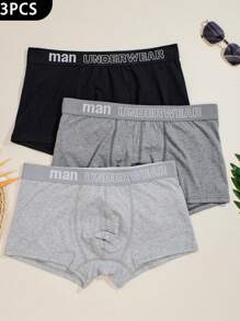 男士 3 件套時尚舒適透氣平角內褲附字母印花皮帶 - 彩色 - 查看 1