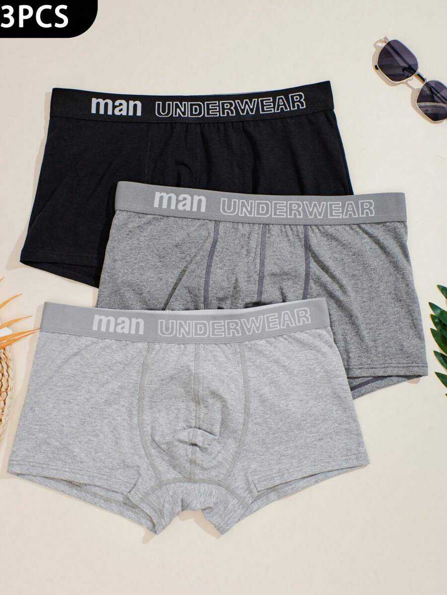 男士 3 件套時尚舒適透氣平角內褲附字母印花皮帶 - 彩色 - 查看 1