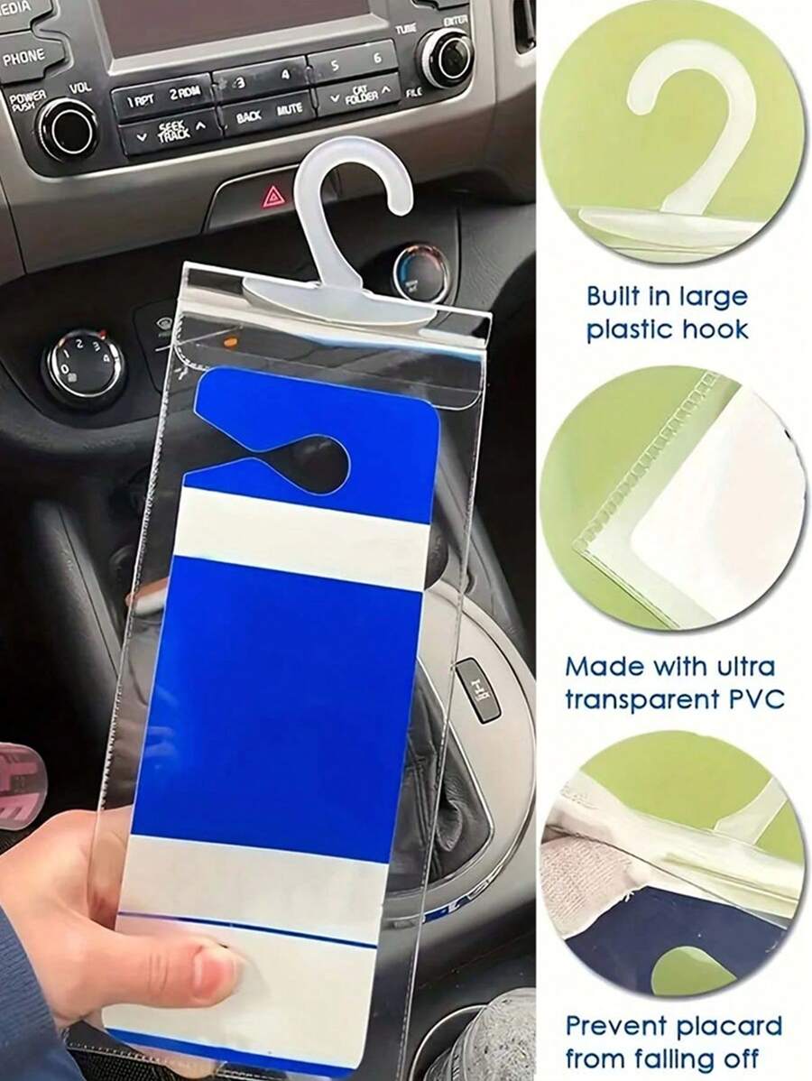 3pcs Disabled Parking Permit Holders, Clear Pvc Hang Tags Pouch&Big