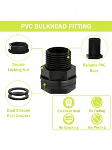 4 Pieces PVC Black Rain Barrel Tank Adapter 3/4 Inch Male 1/2 Inch Female Double Threaded Bulkhead Water Tank Connector For Water Tanks, Aquariums, Spigot - Black - View 4