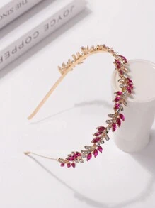 Royal 1pc Women's Fashionable Princess Crown & Sweet Rhinestone Decor Birthday Hairband,Hairband,Hair Hoop Tiara Hair Garland Costume Crown, Bride Accessories - Hot Pink - View 4