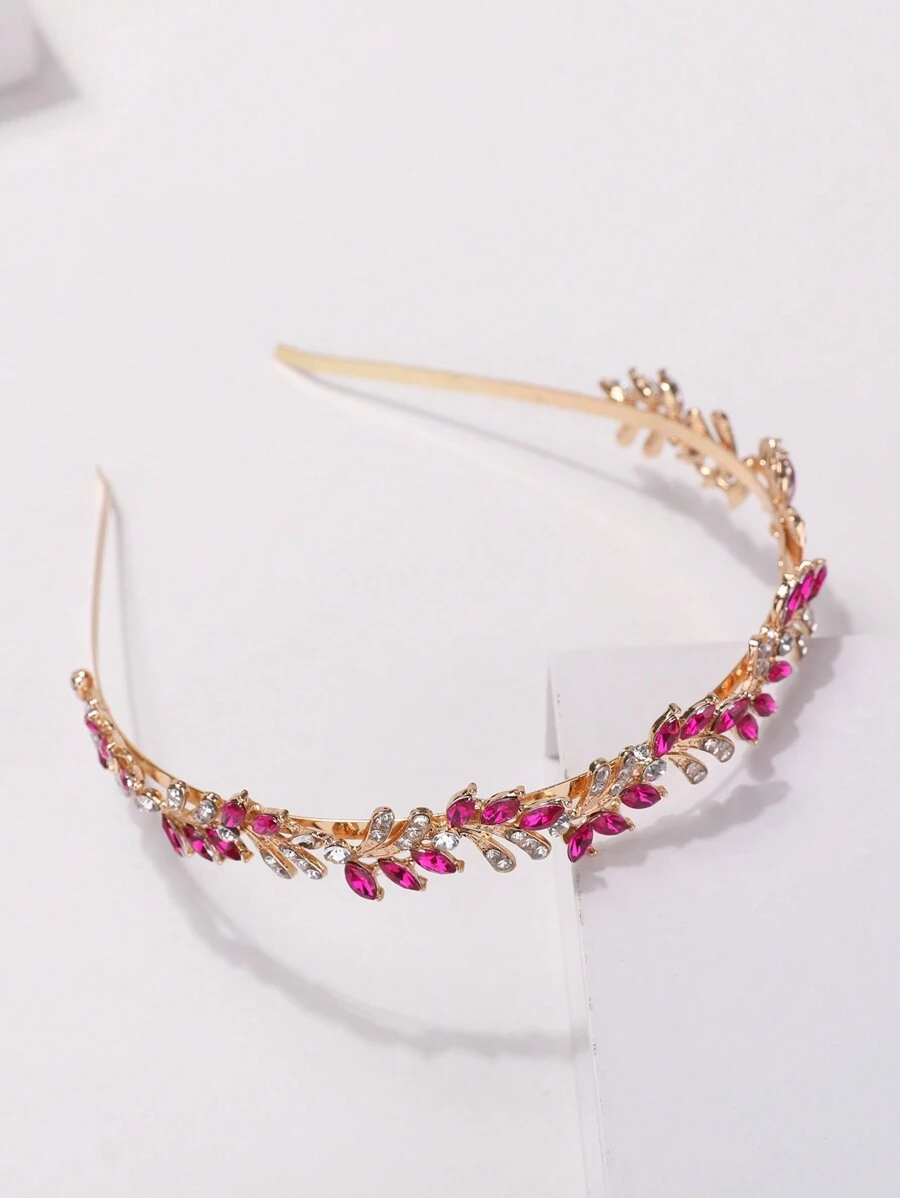 Royal 1pc Women's Fashionable Princess Crown & Sweet Rhinestone Decor Birthday Hairband,Hairband,Hair Hoop Tiara Hair Garland Costume Crown, Bride Accessories - Hot Pink - View 1