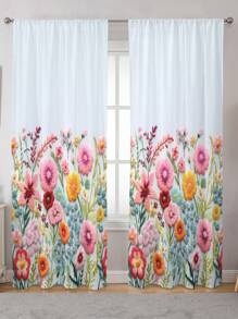1pc Digital Printed Floral Plant Pattern Window Curtain - Multicolor - View 1