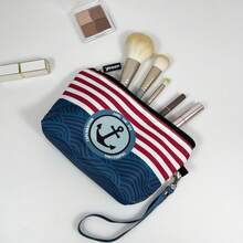 yesen 女士手腕提包化妝包手拿包,印有波浪和錨紋樣式,適合日常使用 - 藍色 - 查看 7