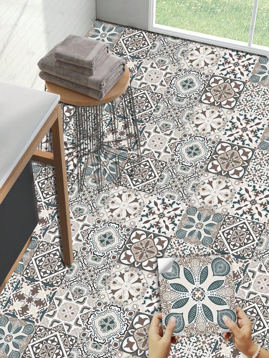 10/20张曼陀罗图案防水PVC地板砖贴纸 - 彩色 - 查看 1