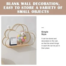 壁挂式浮动搁架金色云形，现代金属壁架，简易木质隔断储物架，适用于卧室、客厅、厨房和办公室的墙壁装饰架，秋季家居装饰房间装饰