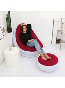 PVC puff lazy Sofa inflable silla sillones inflables con reposapies para ocio descanso pedal sillon gamer inflable colchon de aire silloninflable spa portatil jardin uso rudo de inflables sofá flocado con cojín inflable para los pies, apto para el hogar o el descanso. - Rojo - Ver 1