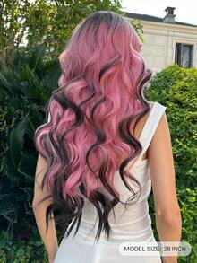帶瀏海的水波紋漸層假髮,28英寸耐高溫合成纖維長波浪深波浪,適合女士女孩派對日常使用 - 彩色 - 查看 2