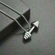 SeuSuk 1pc Unisex Stainless Steel Gym Weightlifting Barbell & Dumbbell Pendant Necklace, Punk Hip Hop Fitness Sport Accessory