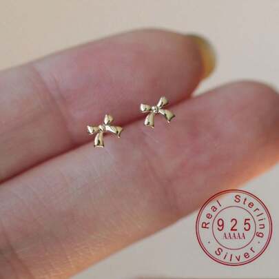 1 Pair S925 Sterling Silver Polished Cute Mini Butterfly Stud Earrings For Women