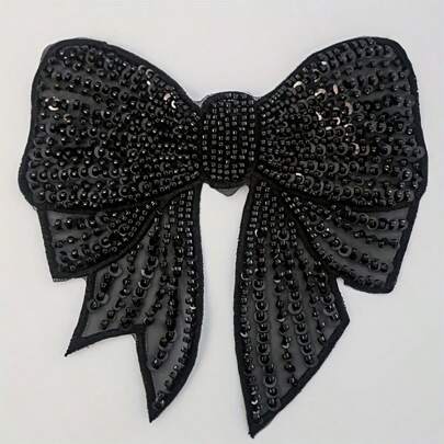 Diy手工珠片刺繡蝴蝶設計裝飾,黑白相間的玻璃珠、蕾絲和緞帶組合