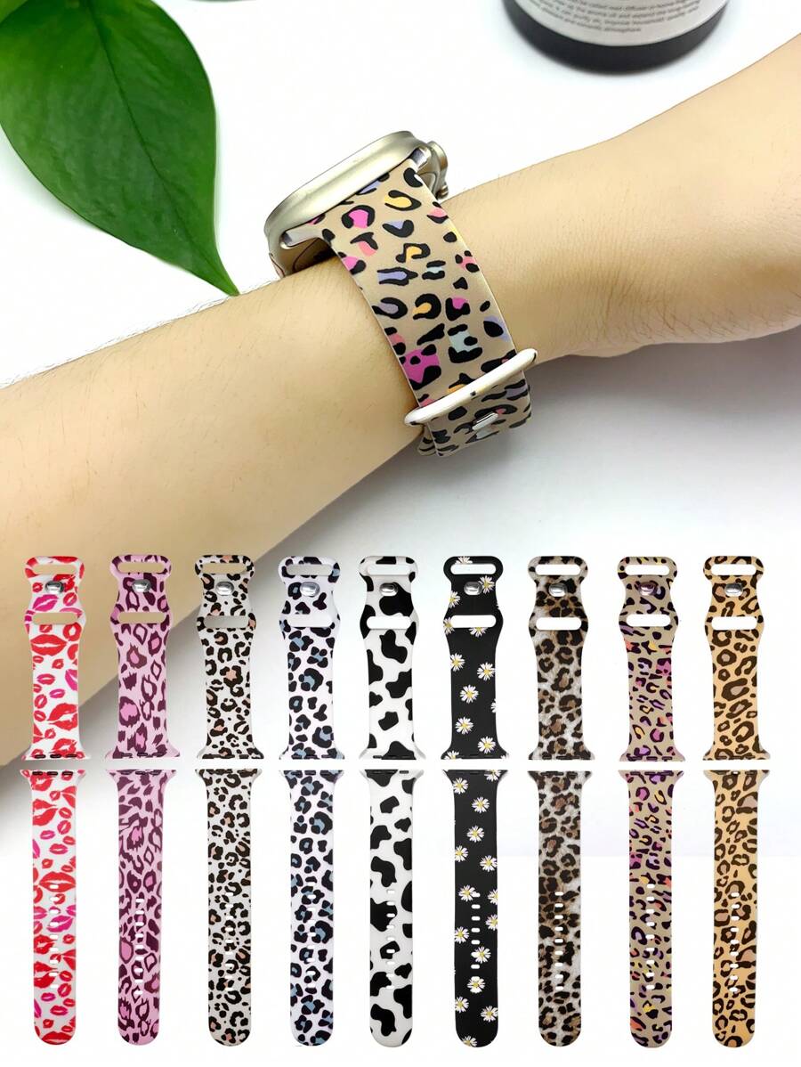 多色豹纹通用硅胶表带与 Apple Watch 兼容，可作为返校学生的礼物 - 38/40/41(L) - 查看 1