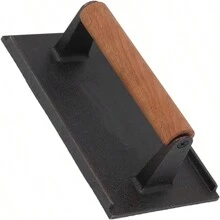 1pc Cast Iron Grill Press, Heavy-Duty Wooden Handle Bacon & Burger Press, Rectangular Hamburger & Sausage Maker, Steak Weights, Sandwich Grill, Non-Stick Pan - Black - View 5
