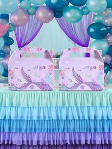 4pcs Mỹ nhân ngư Phong cách Hộp Quà , Biển Mỹ nhân ngư Chủ đề Sinh nhật Tắm em bé Gia đình Bữa tiệc ngày lễ Bao bì quà tặng Quân nhu , Kẹo Cookie Hộp - Màu tím - Xem 5