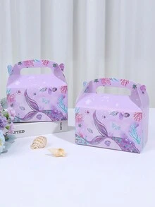 4pcs Mỹ nhân ngư Phong cách Hộp Quà , Biển Mỹ nhân ngư Chủ đề Sinh nhật Tắm em bé Gia đình Bữa tiệc ngày lễ Bao bì quà tặng Quân nhu , Kẹo Cookie Hộp - Màu tím - Xem 2