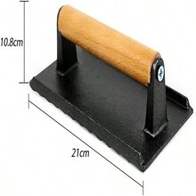 1pc Cast Iron Grill Press, Heavy-Duty Wooden Handle Bacon & Burger Press, Rectangular Hamburger & Sausage Maker, Steak Weights, Sandwich Grill, Non-Stick Pan - Black - View 6