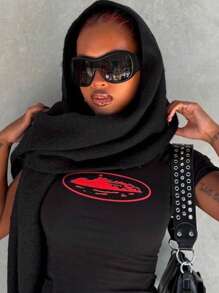 1pc Large Frame Wraparound Shield Fashion Glasses With Face Shield, Outdoor Y2k Style Shades Beach Accessories Halloween Beach Accessories For Women Glasses Shades For Summer Beach Vacation,Outdoor,Travel - Black - View 2