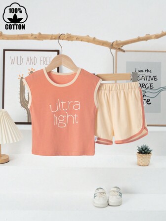 Children Vest Set For Infants And Toddlers, Sports Running Suit, Round Neck Vest And Shorts Two-Piece Set Spring And Summer Style