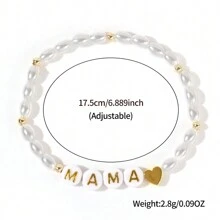 1 Stück 2024 Frühjahr/Sommer Neue Mode Luxus Kunstperle Eisen Gallestein Pfirsich Herz MAMA Brief Perlen Armband, Damen und Mädchen Schmuck Geschenk, Muttertag Geschenk Für Die Liebe Mum - Verschiedenfarbig - Übersicht 3