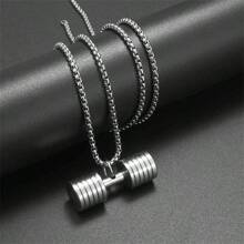 SeuSuk 1pc Unisex Stainless Steel Gym Weightlifting Barbell & Dumbbell Pendant Necklace, Punk Hip Hop Fitness Sport Accessory