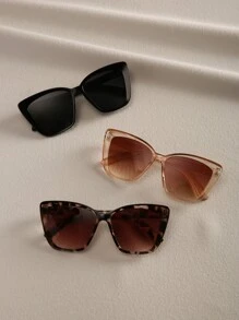 三件套优雅复古几何方形顶部塑料眼镜，波西米亚风格，女士款，适合夏季海滩度假，女士沙滩配饰，夏季海滩度假，户外旅行 - 彩色 - 查看 2