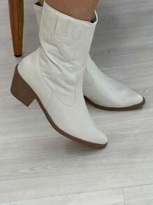 Women Mid-Calf Boots - 米色 - 查看 4