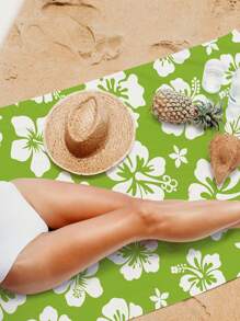 1條白色大紅花熱帶夏威夷圖案印花柔軟沙灘巾,適合游泳、露營和度假,非常適合瑜伽、潛水和旅行 - 彩色 - 查看 7