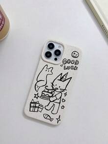 1入組愉快貓線描卡通圖案小麥稈手機殼，適用於iPhone 15 / 15 Plus / 15 Pro / 15 Pro Max，附1入硅膠掛鏈手鍊 - 彩色 - 查看 2