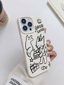 1入組愉快貓線描卡通圖案小麥稈手機殼，適用於iPhone 15 / 15 Plus / 15 Pro / 15 Pro Max，附1入硅膠掛鏈手鍊 - 彩色 - 查看 3