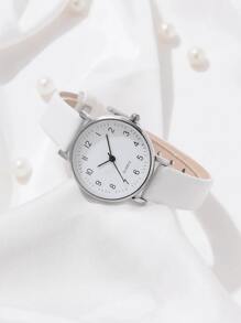 Ensemble de 5 montres pour dames, montre décontractée et élégante pour dames  synthétique blanc, bracelet montre en alliage de zinc, avec collier en strass, bracelet, bague, boucle d'oreille