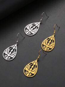 1對不銹鋼波希米亞圖案吊墜耳環,具有心形、水滴和藤蔓裝飾,適合旅行和作為禮物 - 垂墜系列 - 查看 7