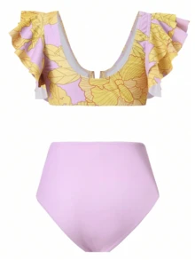New Beach Split Bikini With Halter Strap And Skirt, 3 Pieces Summer - Mauve Purple - View 3