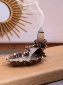 Queimador de incenso de refluxo de peixes - Suporte de incenso de metal com design de lótus de bronze vintage com tampa, suporte portátil para incenso oco para spa, ioga, meditação, decoração de casa, fragrância de ambiente, presentes - Multicolorido - Ver 2