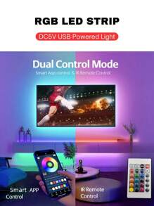 ONELEDWANGRX 1pc Smart RGB LED Strip Lights, 1/3/5/10/15m, 3.3/10/16/33/50ft USB 5V Powered 2-Mode Control, 24-Key Remote Control + App Control, Light Color And Brightness Adjustable, Can Be Bended And Cut,Easy To Install Atmosphere Lights, For Home Party, TV Backlight