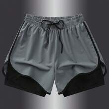 Boyfriend Style Men's Quick-Dry Inner Lined Shorts With 2 In 1 Design For Summer Sports - Grey - View 2