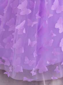 女婴无袖蝴蝶贴花薄纱蓬蓬裙，适合婚礼花童，不含头饰 - 淡紫色 - 查看 7