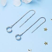 1入組極簡雙線耳環夾和長方形垂墜耳環,女士專用,可當耳環或耳環夾 - 白金 - 查看 9