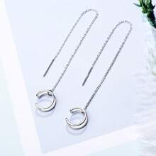 1入組極簡雙線耳環夾和長方形垂墜耳環,女士專用,可當耳環或耳環夾 - 白金 - 查看 8