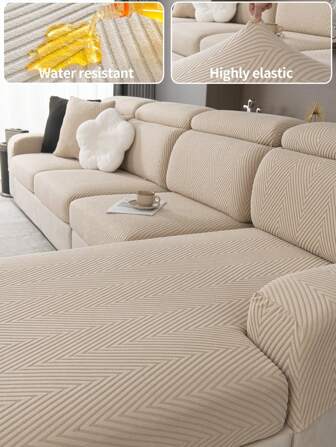 1pc Waterproof Jacquard Elastic Sofa Seat Cover, Modern Simple Style Anti-Slip Sofa Cover, Livingroom Furniture Protector For L-Shaped Sofa And 1/2/3/4 Seater Sofa, All Season