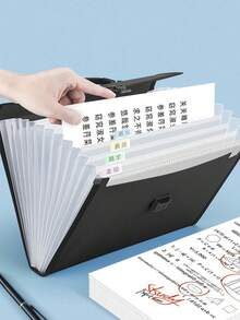 1pc Expanding File Folder A4 Size Portable Document Holder With Multiple Pockets For Students And Office Workers - Black - View 3