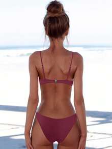 女士纯色比基尼套装，度假比基尼套装夏季海滩