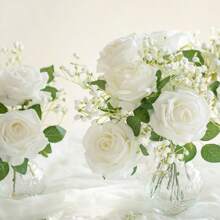 25pcs Artificial Roses With Stems, Ivory Foam Roses Lifelike Appearance, Suitable For Diy Wedding Bouquet, Bride Bouquet, Home Centerpiece, Party And Table Floral Arrangement Decoration, Valentine Day, Gift Gifts Birthday Graduation - White - View 3