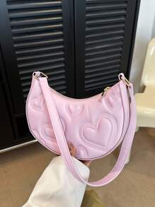 纯色简约奢华心形单肩包，女士时尚新月包，送给她的完美情人节礼物，有史以来最好的情人节礼物选择，时尚心形钱包，与情人节连衣裙完美搭配 - 淺粉色 - 查看 5