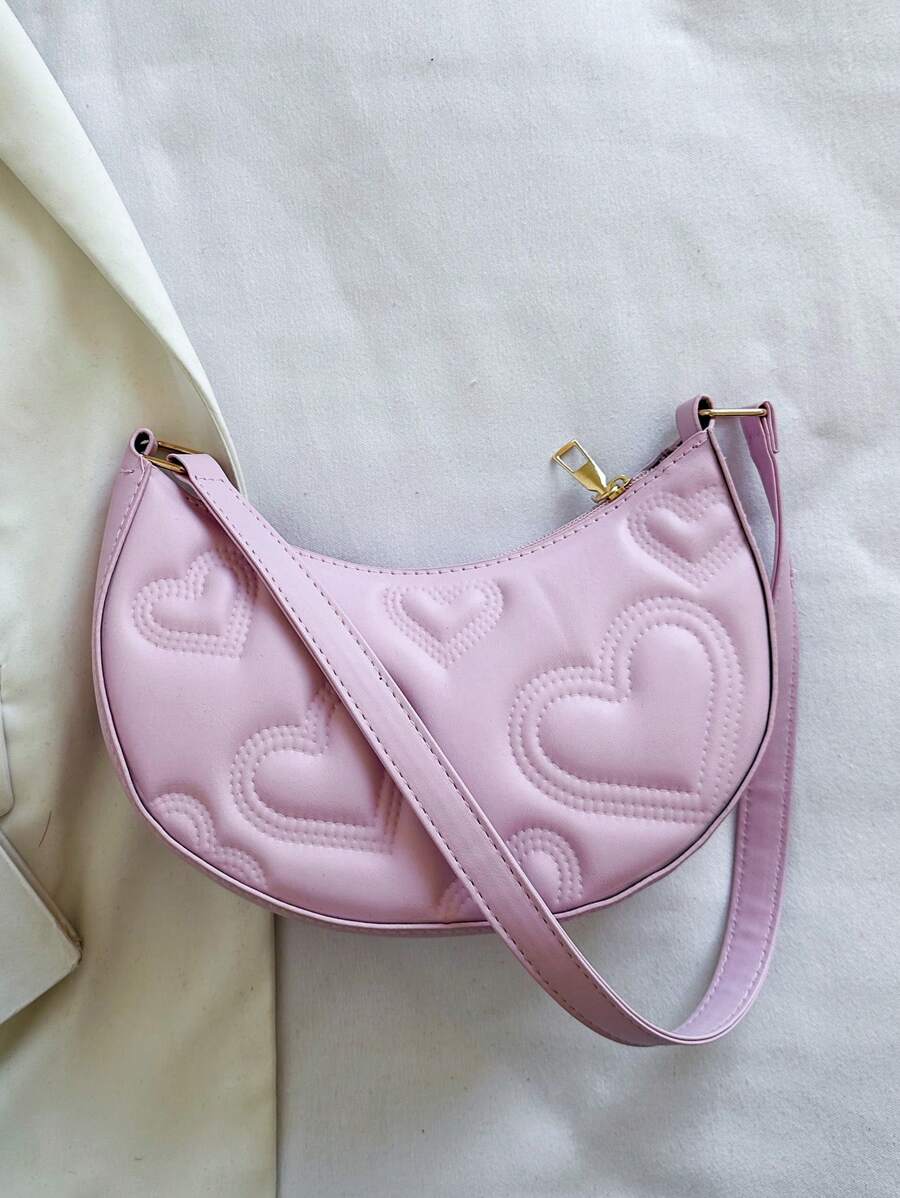 纯色简约奢华心形单肩包，女士时尚新月包，送给她的完美情人节礼物，有史以来最好的情人节礼物选择，时尚心形钱包，与情人节连衣裙完美搭配 - 淺粉色 - 查看 1