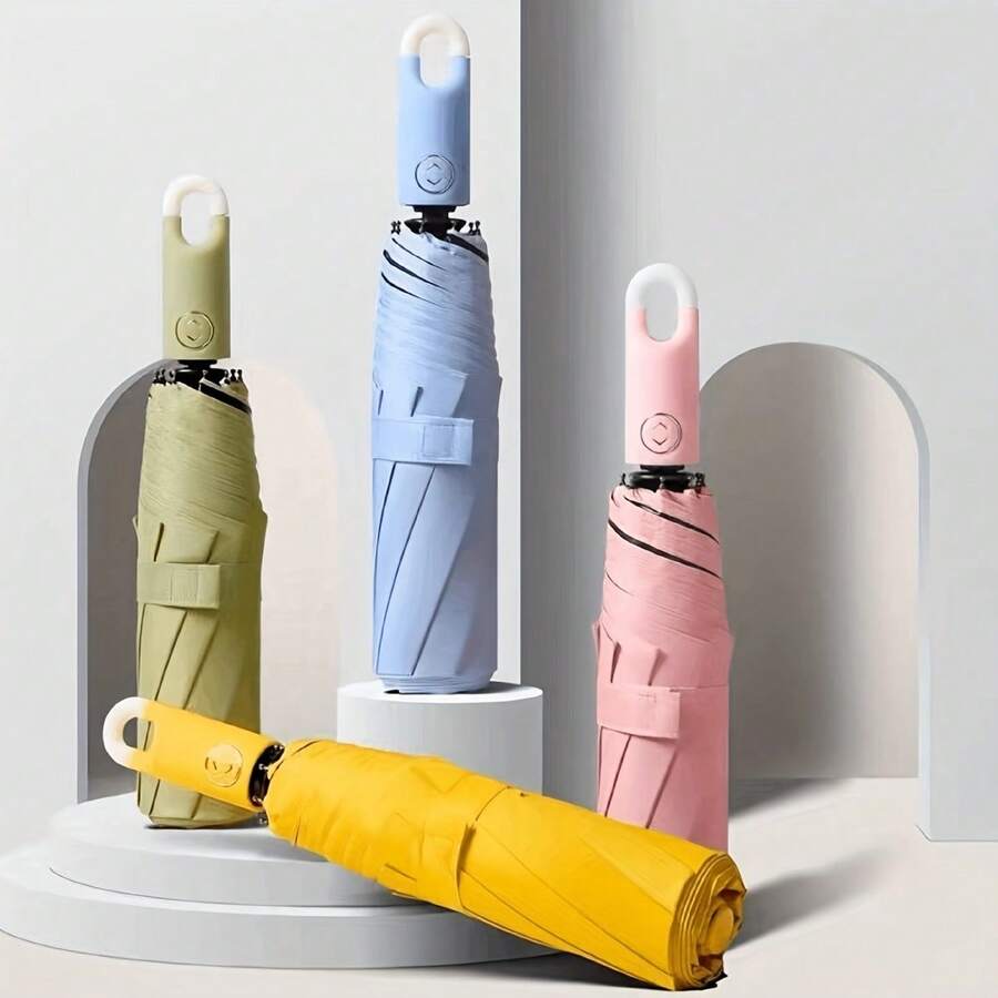 1支時尚簡約可摺疊勾子手柄雨傘 - 紫色 - 查看 1