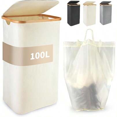 1 Peça Cesto de Roupas Grande com Tampa, Organizador de Roupas Altos de 100L, Cesto de Roupas Sujas Dobrável com Alças, Cesto de Roupas Dobrável, Saco Removível à Prova d'Água para Cesto de Roupas de Quarto, Cesto de Roupas, Organizador de Banheiro, Cesto, Cesto de Armazenamento, Cesto de Roupas Dobrável